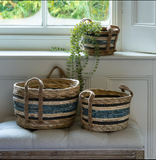 Straw and Corn Baskets - Blue Stripes