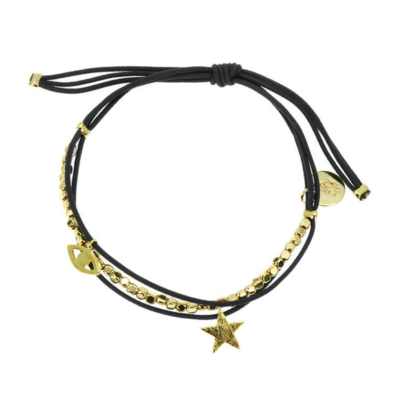 Black String Charm Bracelet - Gold