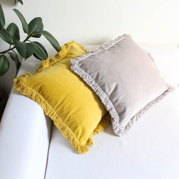 SALE Liv Interior Grey Fringed Cushion (45cm)