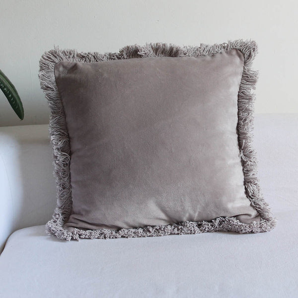 SALE Liv Interior Grey Fringed Cushion (45cm)