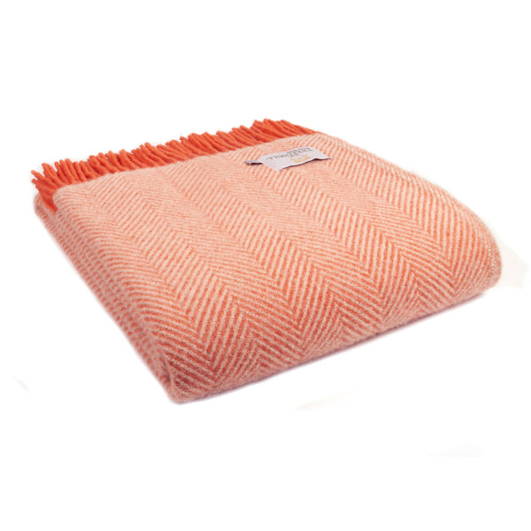 Recycled Wool Blanket - Flamingo & Pearl Herringbone