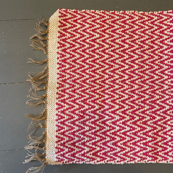 Pink & Natural Jute Cotton Zig Zag Rug