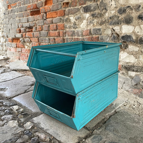Vintage Turquoise Metal Crate