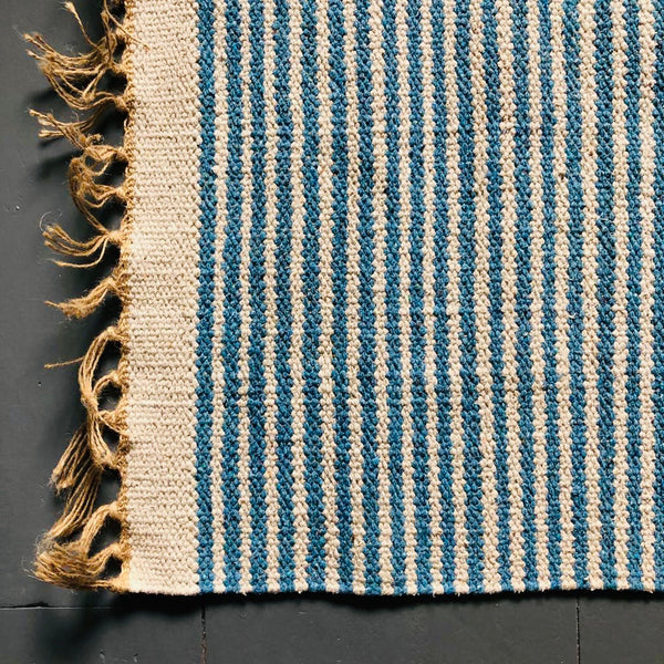 Cobalt Blue & Natural Striped Rug