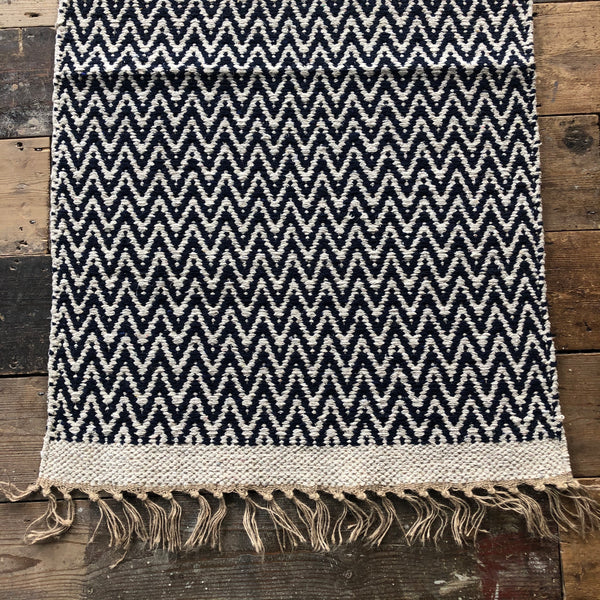 Navy Blue and Natural Jute & Cotton Zig Zag Rug