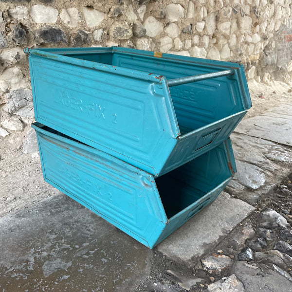 Vintage Turquoise Metal Crate