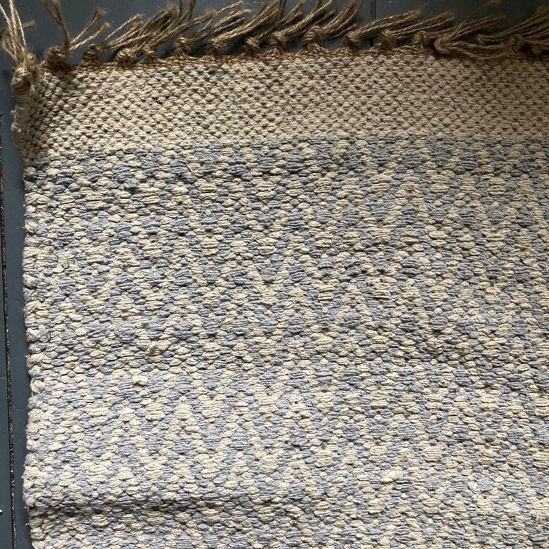 Light Grey and Natural Jute & Cotton Zig Zag Rug