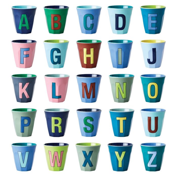 Rice Melamine Two Tone Alphabet Cups - A to Z