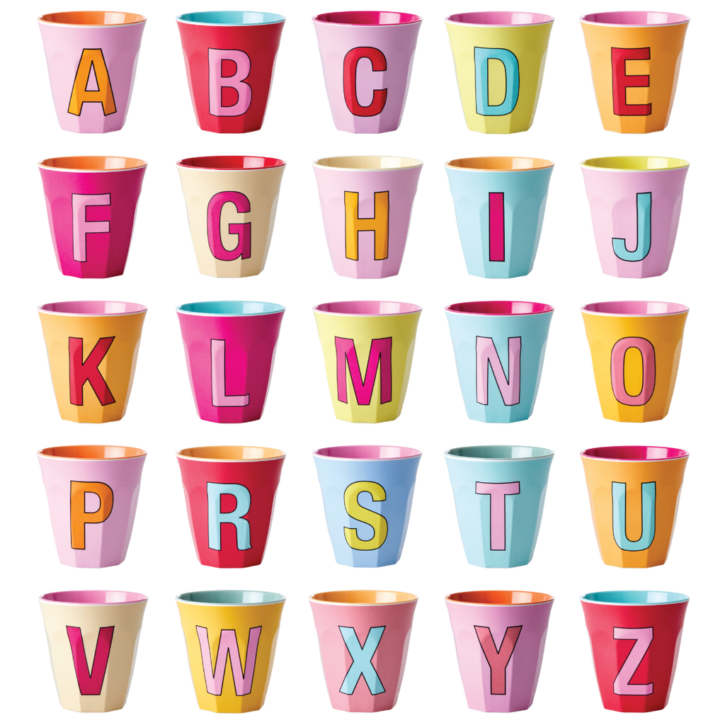 Rice Melamine Two Tone Alphabet Cups - A to Z