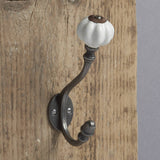 Ceramic Coat Acorn Hook with Shell Tip -  White