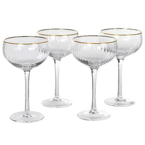 Gold Rimmed Ribbed Round Champagne Glass
