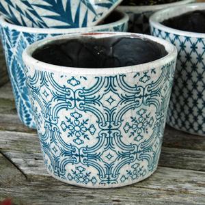 Tile Print Glazed Plant Pot - Teal